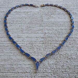 Vintage 950 Silver Lapis Lazuli Modernist Necklace – 1960s – 8” – 24.11g
